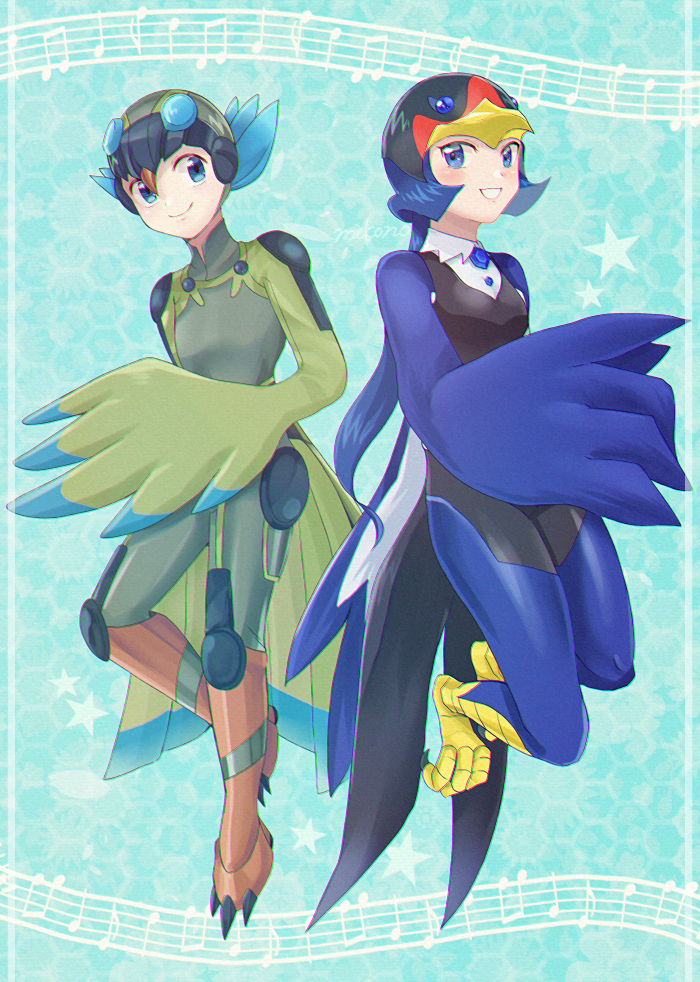 lyrilusc - beryl canary and lyrilusc - sapphire swallow (yu-gi-oh!) drawn by miconomico