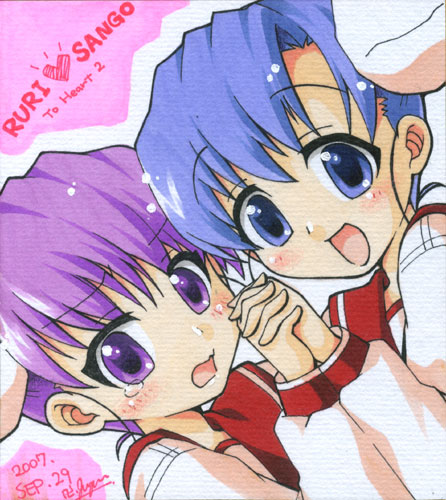 himeyuri sango and himeyuri ruri (to heart and 1 more) drawn by manji_taba