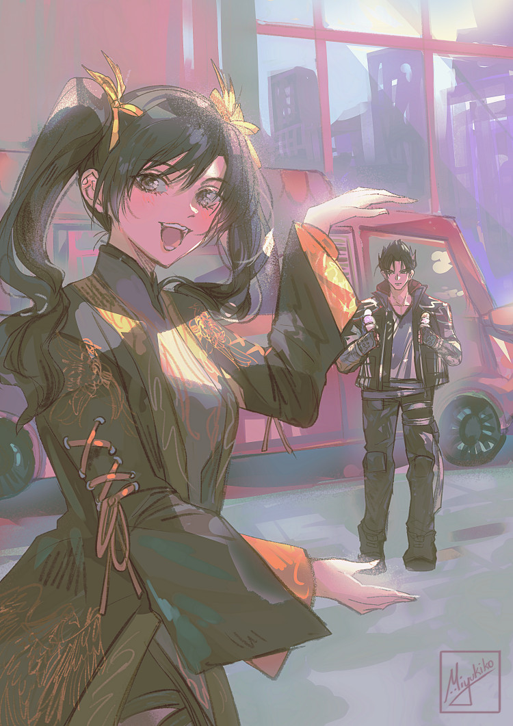 kazama jin and ling xiaoyu (tekken and 1 more) drawn by miyukiko
