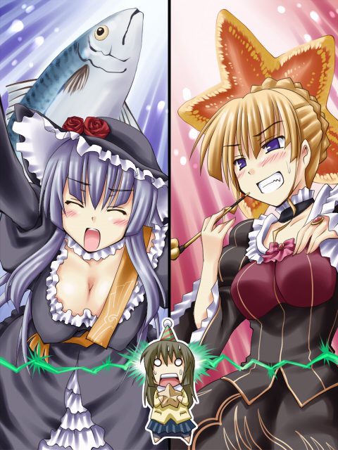 beatrice, ibuki fuuko, and virgilia (umineko no naku koro ni and 1 more) drawn by toshihiro