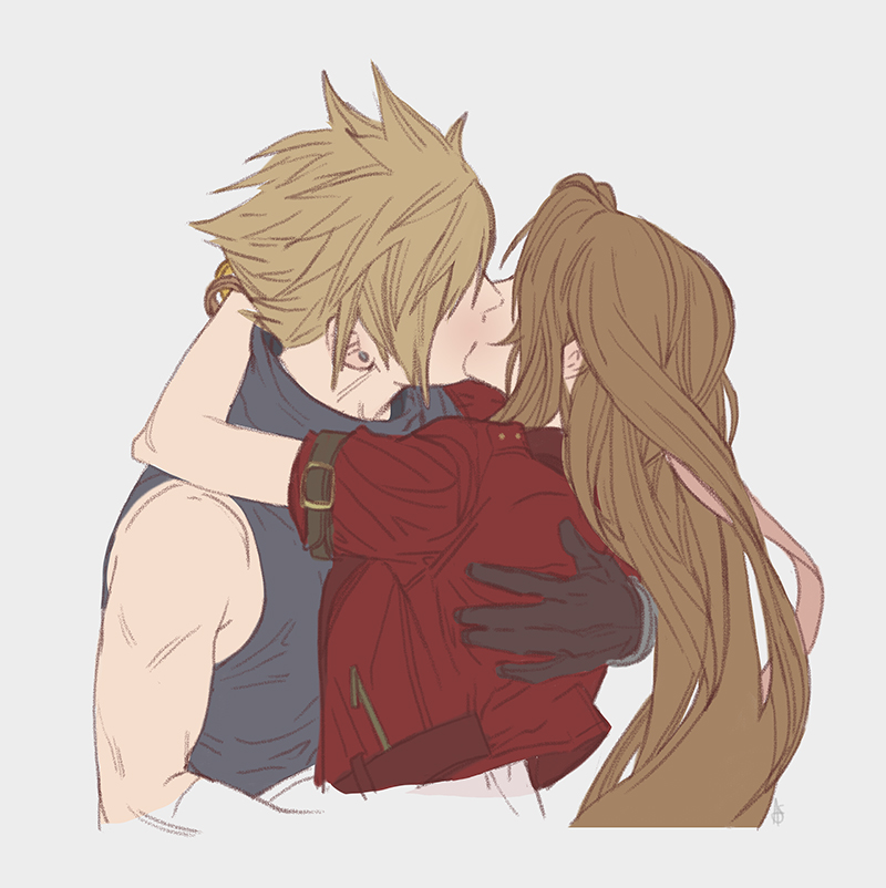 cloud strife and aerith gainsborough (final fantasy and 2 more) drawn by ashley_swidowski