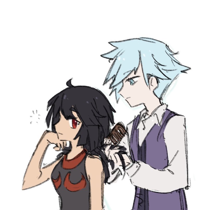 steven stone and zinnia (pokemon and 1 more) drawn by xlii_idk