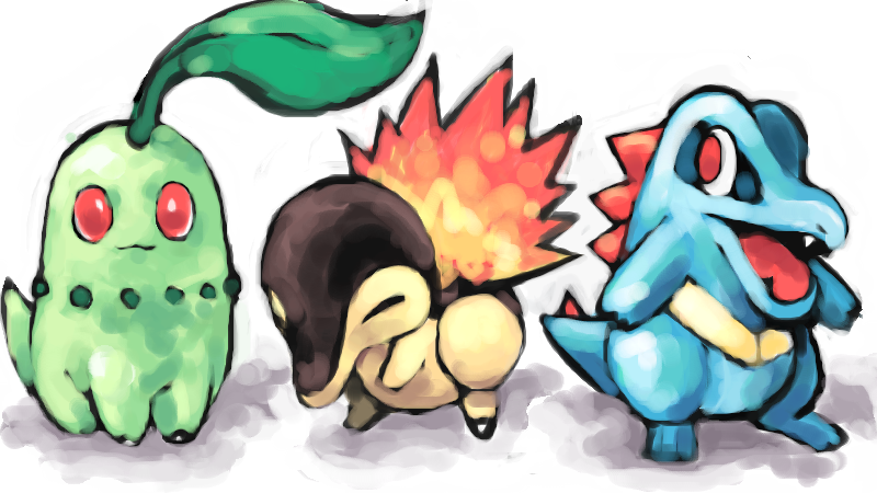 cyndaquil, chikorita, and totodile (pokemon) drawn by sailorclef