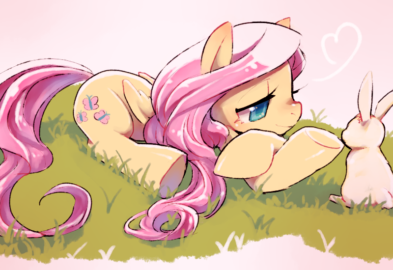 fluttershy and angel bunny (my little pony and 1 more) drawn by imozonokan