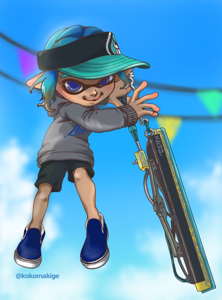 inkling player character and inkling boy (splatoon and 1 more) drawn by moguko