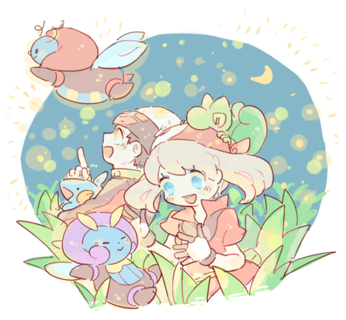 may, brendan, mudkip, treecko, volbeat, and 1 more (pokemon and 1 more) drawn by katiko