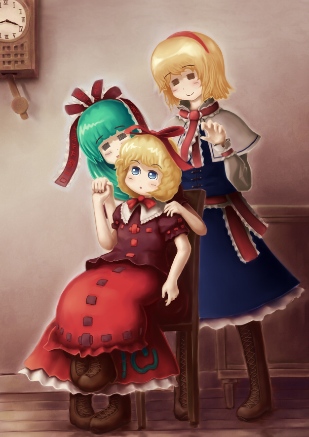 alice margatroid, kagiyama hina, and medicine melancholy (touhou) drawn by kokomo1911