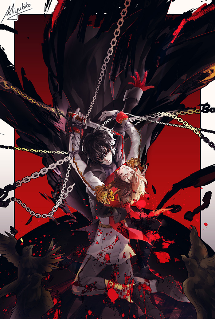 amamiya ren, akechi gorou, and joker (persona and 1 more) drawn by miyukiko
