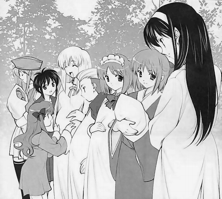 tohno akiha, kohaku, hisui, sion eltnam, sion eltnam atlasia, and 4 more (tsukihime and 2 more) drawn by naruse_hirofumi