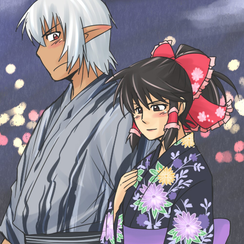 hakurei reimu and buront (touhou and 3 more) drawn by koraku_gekki