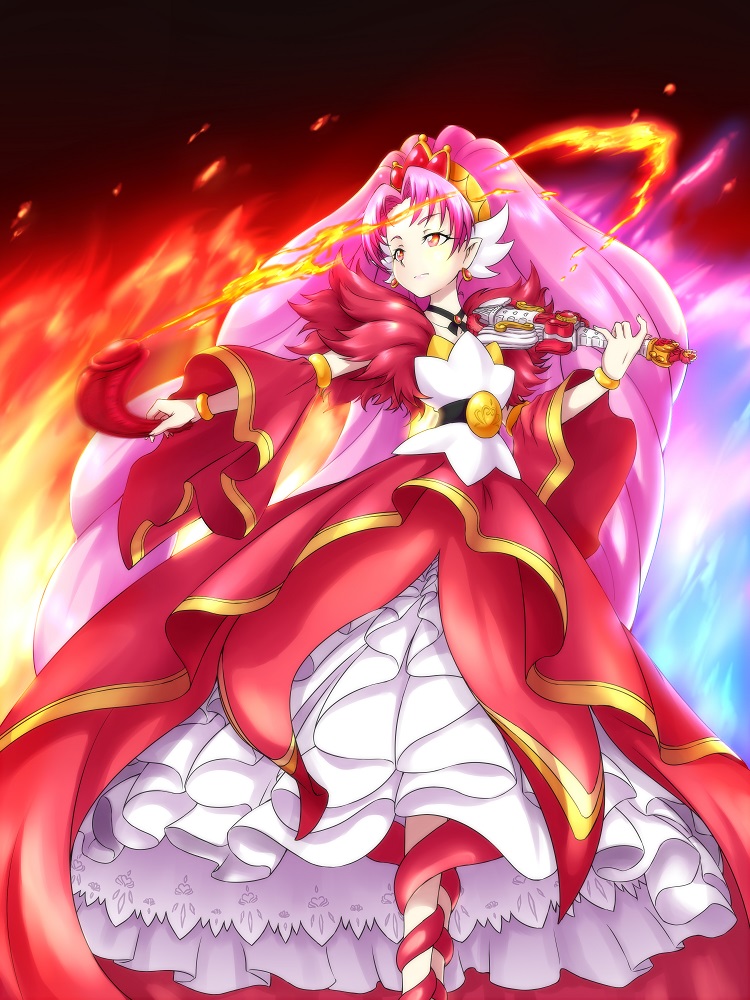 akagi towa and cure scarlet (precure and 1 more) drawn by matatabi_(karukan222)