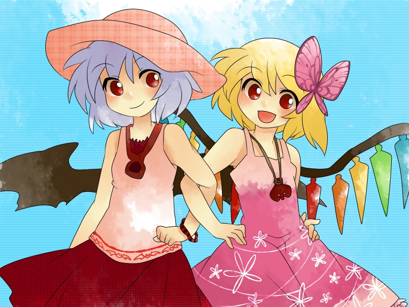 remilia scarlet and flandre scarlet (touhou) drawn by hammer_(sunset_beach)
