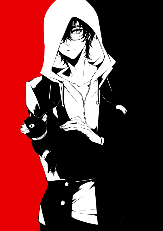 amamiya ren and morgana (persona and 1 more) drawn by zmore
