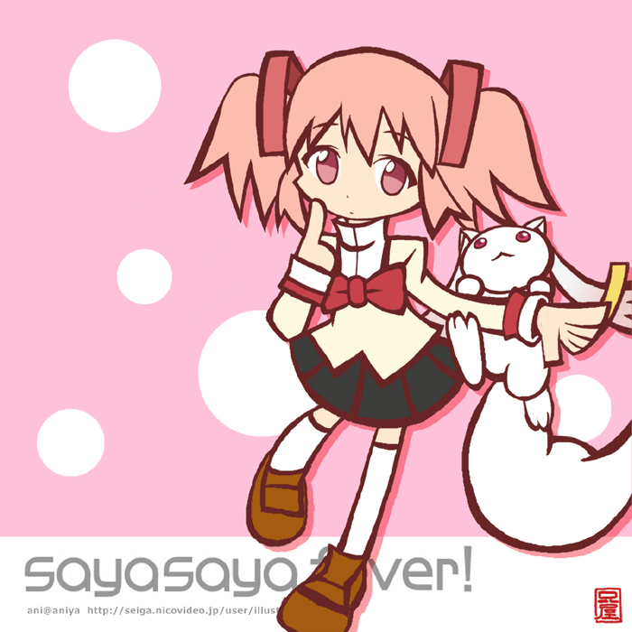 kaname madoka and kyubey (mahou shoujo madoka magica and 2 more) drawn by ani_(aniya)