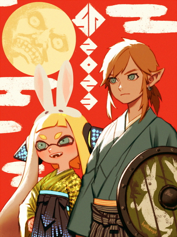 link, inkling player character, inkling girl, and moon (the legend of zelda and 4 more) drawn by bellhenge