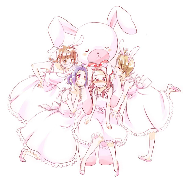 minase iori, miura azusa, akizuki ritsuko, futami ami, and usa-chan (idolmaster) drawn by ndo2