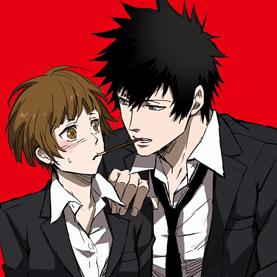tsunemori akane and kougami shin'ya (psycho-pass) drawn by rontaso