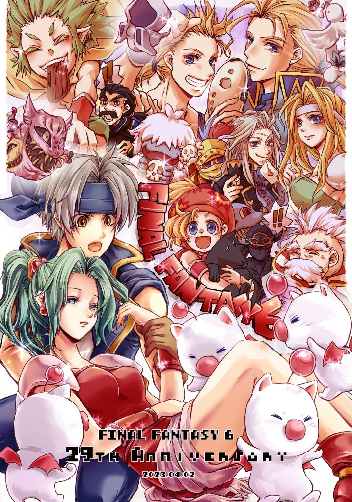 terra branford, moogle, celes chere, locke cole, relm arrowny, and 11 more (final fantasy and 1 more) drawn by ayana_(iqaw5cfohvdtver)