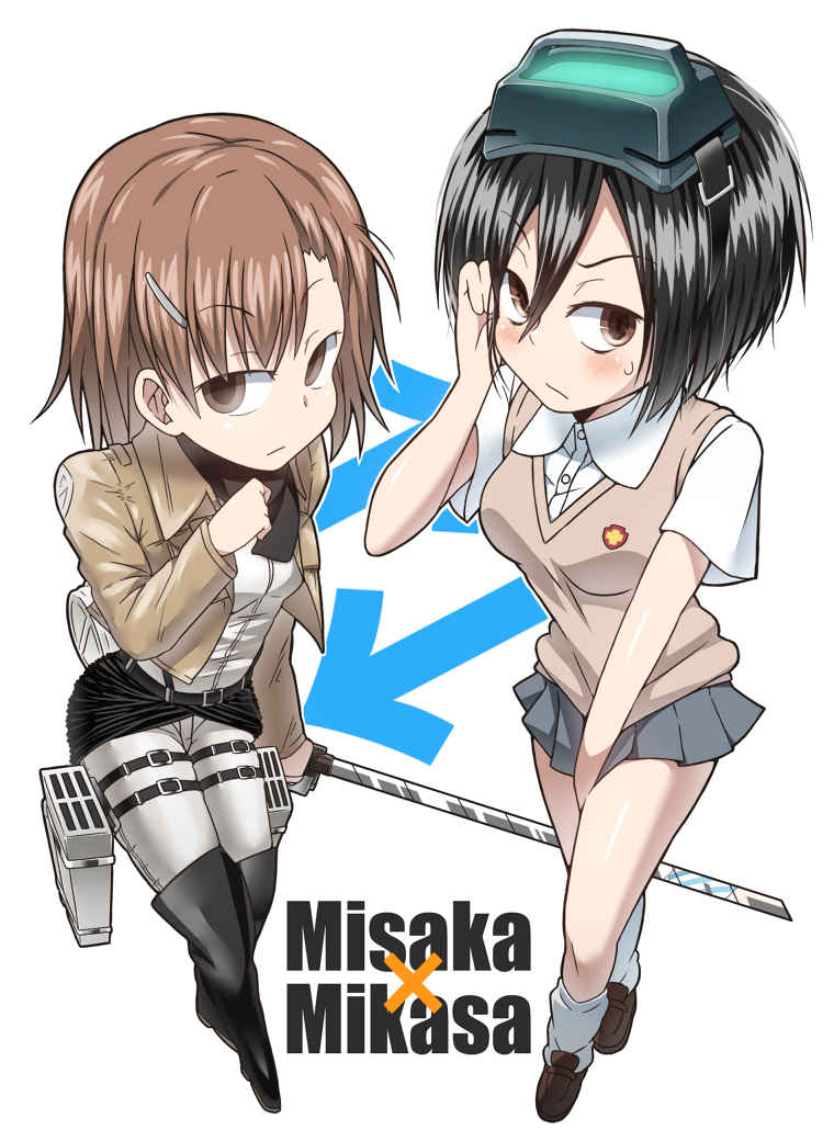mikasa ackerman and misaka imouto (toaru majutsu no index and 2 more) drawn by gogiga_gagagigo