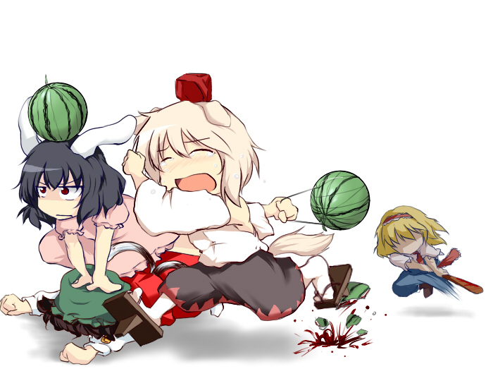 alice margatroid, inubashiri momiji, chen, ibuki suika, and inaba tewi (touhou) drawn by beegle