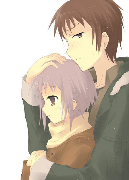 nagato yuki and kyon (suzumiya haruhi no yuuutsu) drawn by kareha_aki