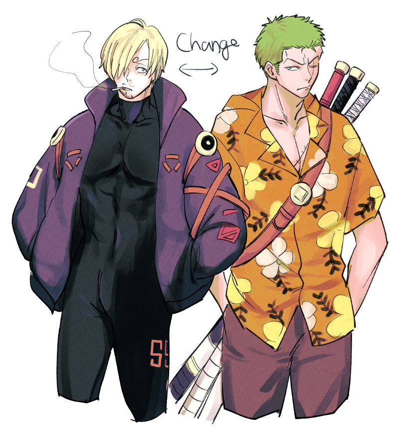 roronoa zoro and sanji (one piece) drawn by urano