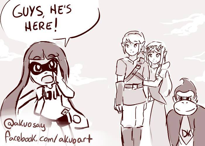 link, inkling player character, princess zelda, inkling girl, donkey kong, and 1 more (the legend of zelda and 4 more) drawn by akuo