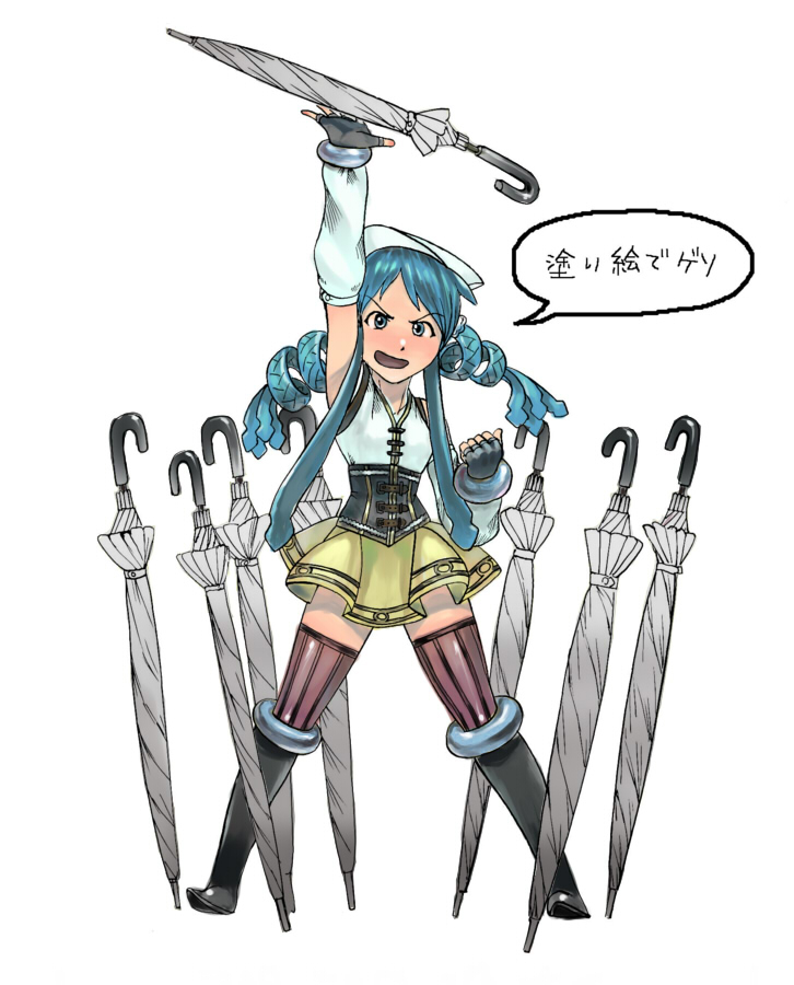 tomoe mami, ikamusume, and squid unit 01 (mahou shoujo madoka magica and 1 more) drawn by c.cu