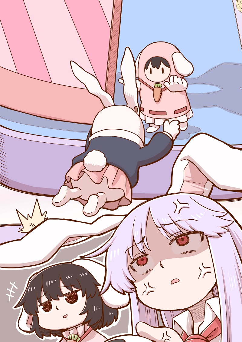 reisen udongein inaba, inaba tewi, and fall guy (touhou and 1 more) drawn by poronegi