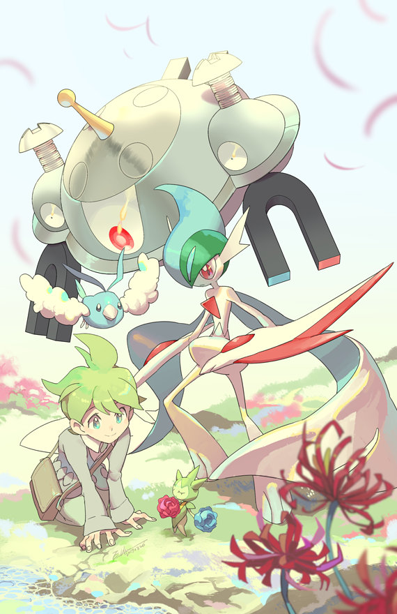 gallade, swablu, wally, roselia, mega gallade, and 1 more (pokemon and 1 more) drawn by e_volution