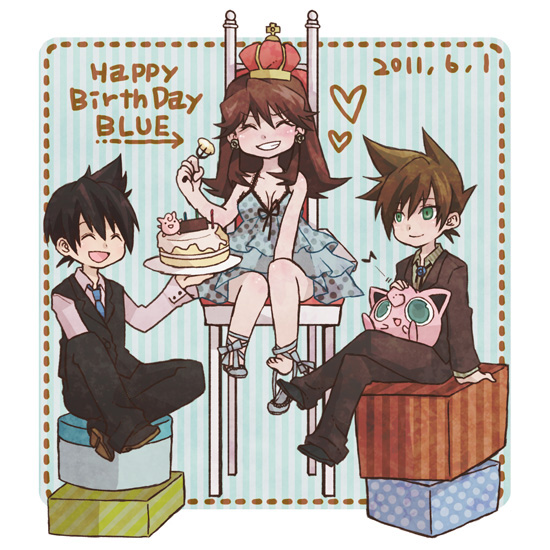 red, blue oak, jigglypuff, and green (pokemon and 1 more) drawn by umeko_(0516)