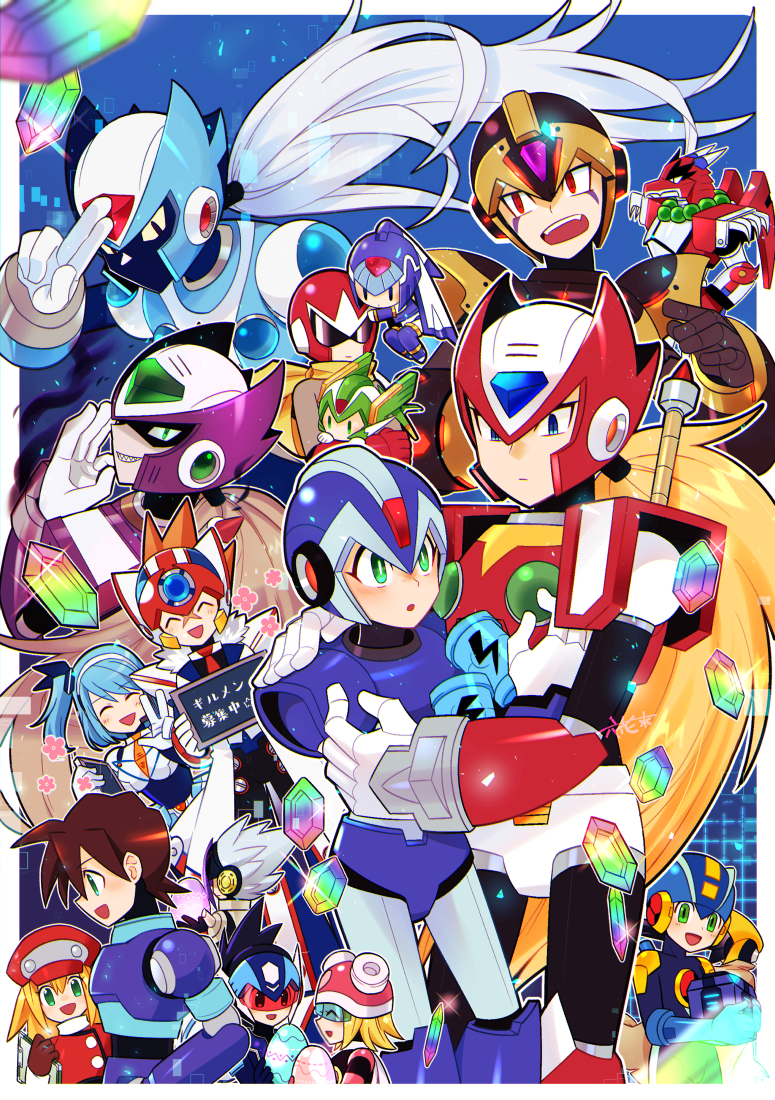 zero, x, roll caskett, fairy leviathan, megaman.exe, and 16 more (mega man and 7 more) drawn by rikka_(user_hruv2435)
