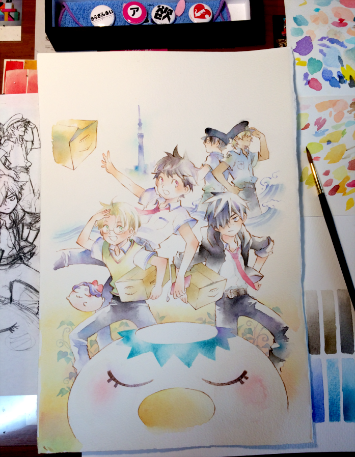 jinnai enta, kuji toi, yasaka kazuki, niiboshi reo, akutsu mabu, and 1 more (amazon and 1 more) drawn by migii_(tenra_banshou)
