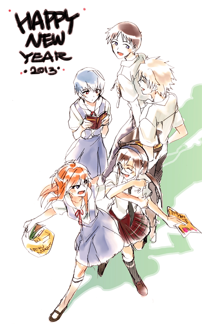 souryuu asuka langley, ayanami rei, ikari shinji, nagisa kaworu, and makinami mari illustrious (neon genesis evangelion and 1 more) drawn by takigi