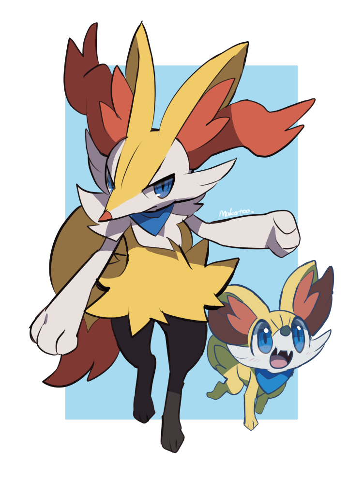 braixen and fennekin (pokemon and 1 more) drawn by makoto_ikemu