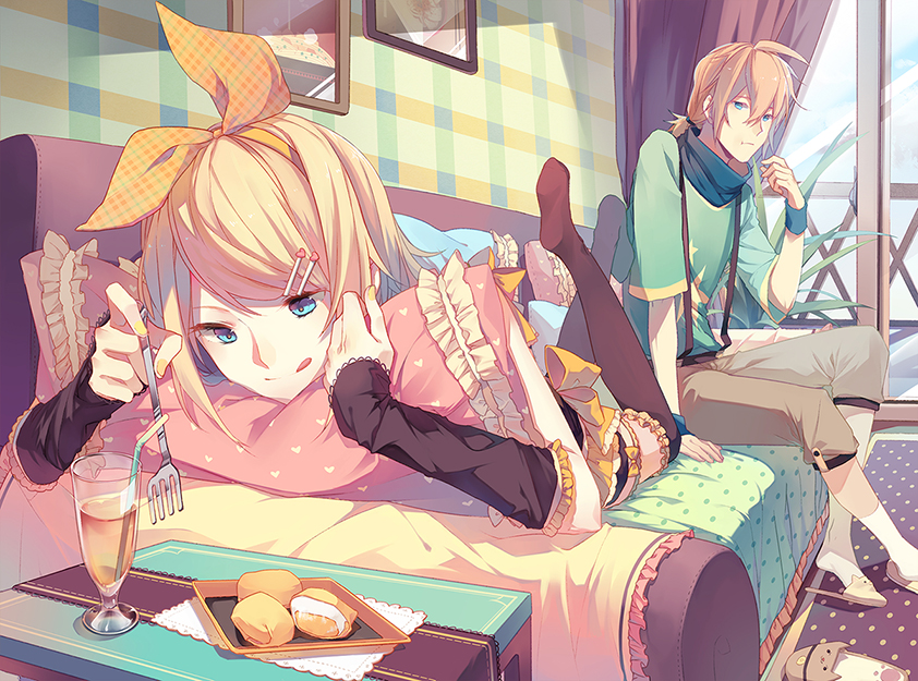 kagamine rin and kagamine len (vocaloid) drawn by ovos