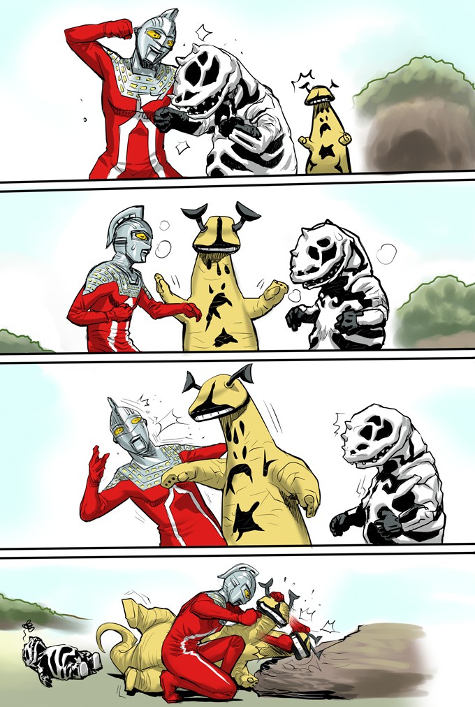 ultraseven, eleking, and seabozu (ultra series and 1 more) drawn by no_chachamaru