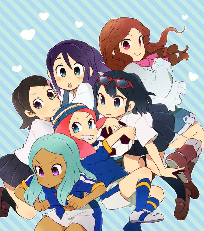 otonashi haruna, raimon natsumi, kudou fuyuka, kino aki, zaizen touko, and 1 more (inazuma eleven) drawn by mago