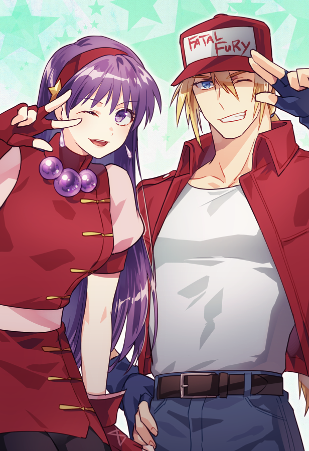 terry bogard and asamiya athena (the king of fighters and 2 more) drawn by taki_(nakochan)