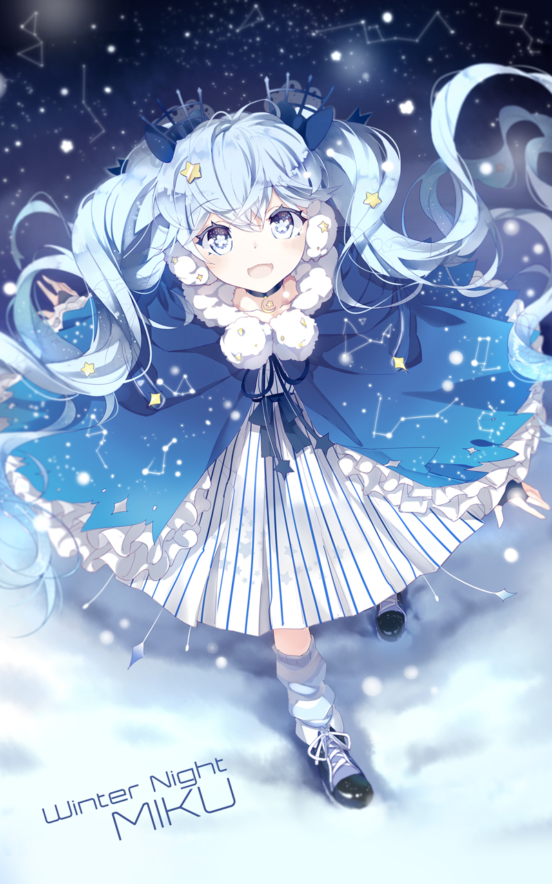 hatsune miku and fuyu no yoru miku (vocaloid) drawn by linfi-muu