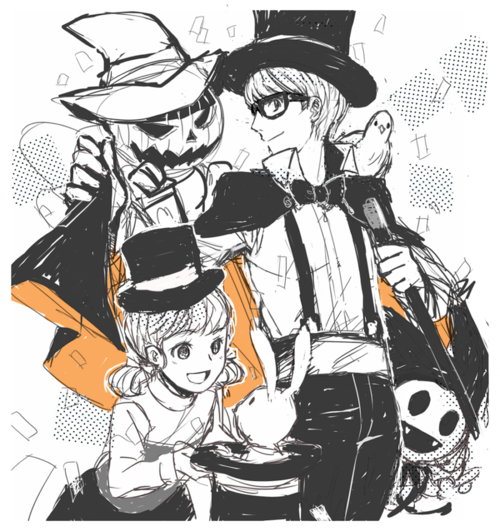 narukami yu, doujima nanako, jack frost, and pyro jack (persona and 2 more) drawn by reka