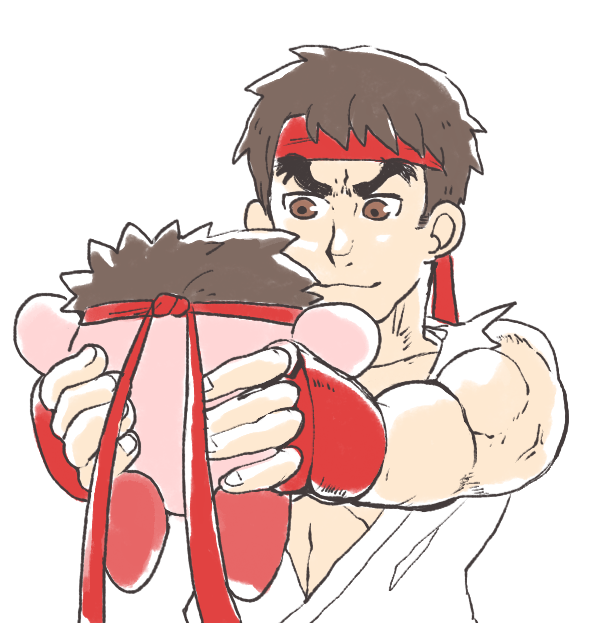 kirby and ryu (street fighter and 2 more) drawn by inkerton-kun