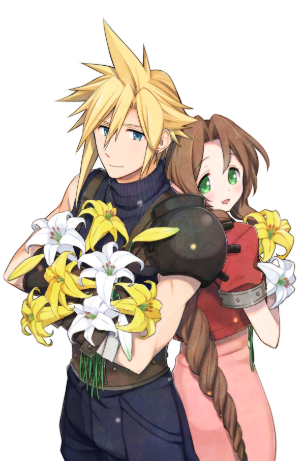 cloud strife and aerith gainsborough (final fantasy and 1 more) drawn by krudears