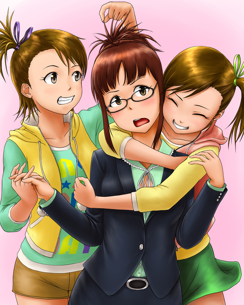 akizuki ritsuko, futami mami, and futami ami (idolmaster and 1 more) drawn by kenbou