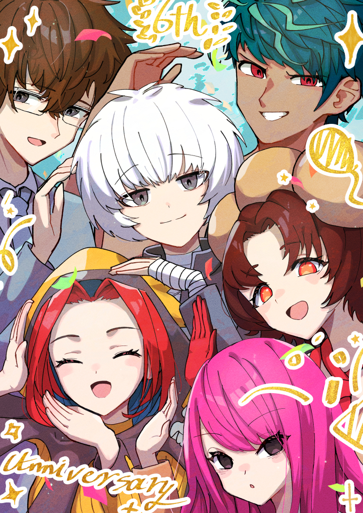 kageyama ranmaru, mishuku hinako, tsurugi mai, hayasaka shunsuke, kinashi anzu, and 1 more (kimi ga shine) drawn by kotatsukarakita