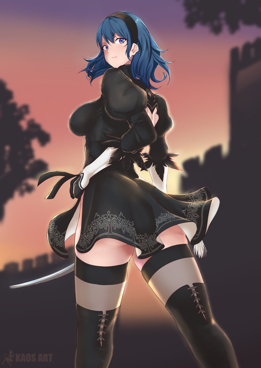 2b and female byleth (fire emblem and 3 more) drawn by kaos_art