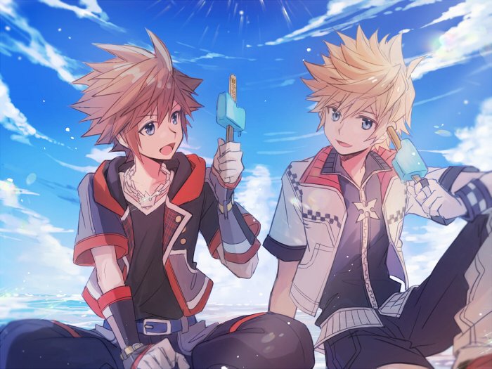 sora and roxas (kingdom hearts and 1 more) drawn by yurichi_(artist)