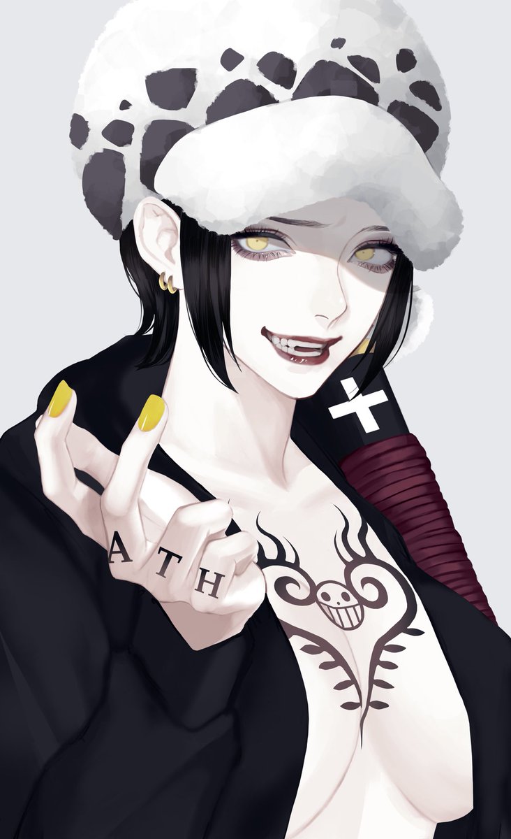 trafalgar law and law-chan (one piece) drawn by oppaipai