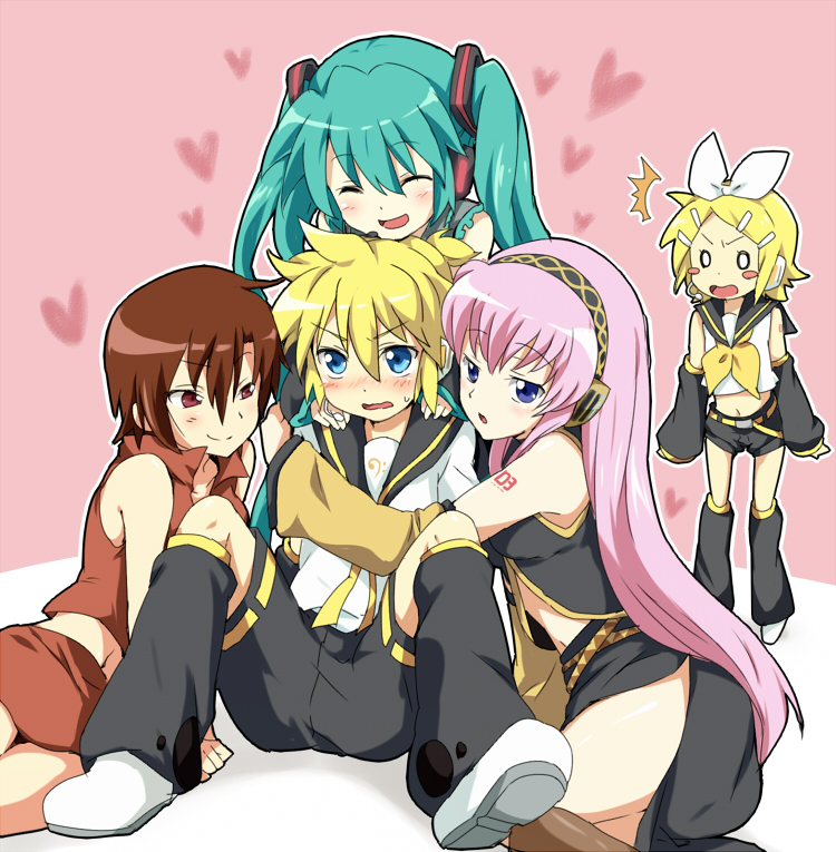 hatsune miku, kagamine rin, kagamine len, megurine luka, and meiko (vocaloid) drawn by maruki_(punchiki)