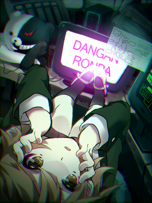 monokuma and fujisaki chihiro (danganronpa and 1 more) drawn by makoji_(yomogi)